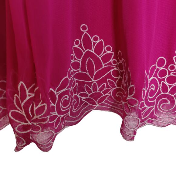 Alfani Women's Sz XL Bright Pink Boho Tiered Flare Sleeve Embroidered Mesh Top - Picture 4 of 7